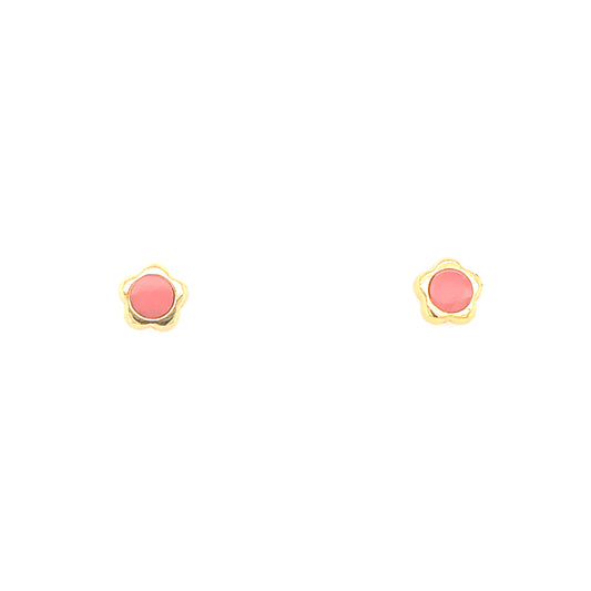 DAISY STUD WITH CIRLCE PINK EARRINGS | Luby Gold Collection | Luby 