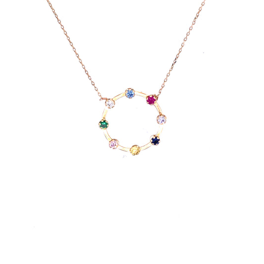 Necklace With Round Pendant Multicolor CZ | Luby Gold Collection | Luby 