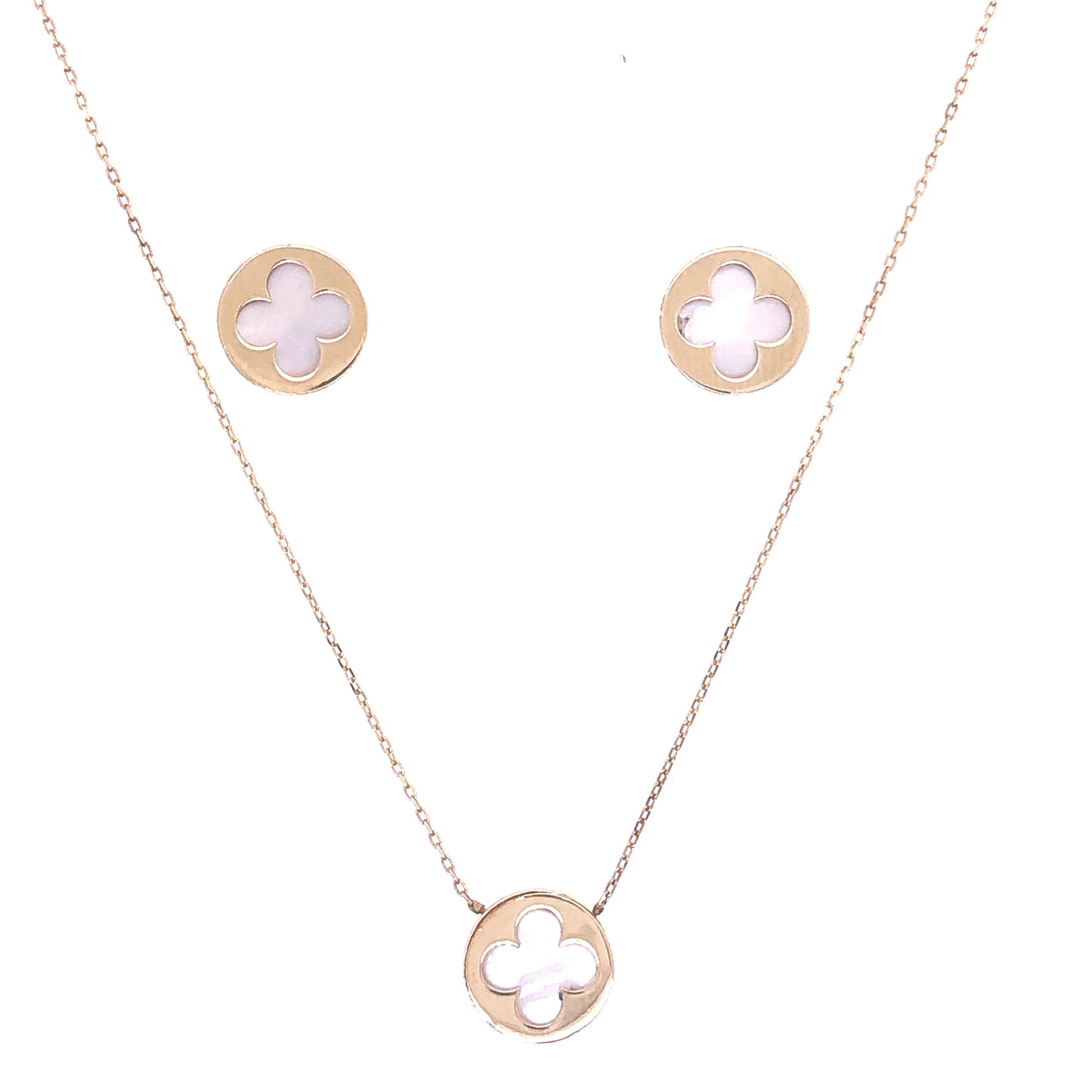 14K Necklace And Earring Set With Clover Design | Luby Gold Collection | Luby 