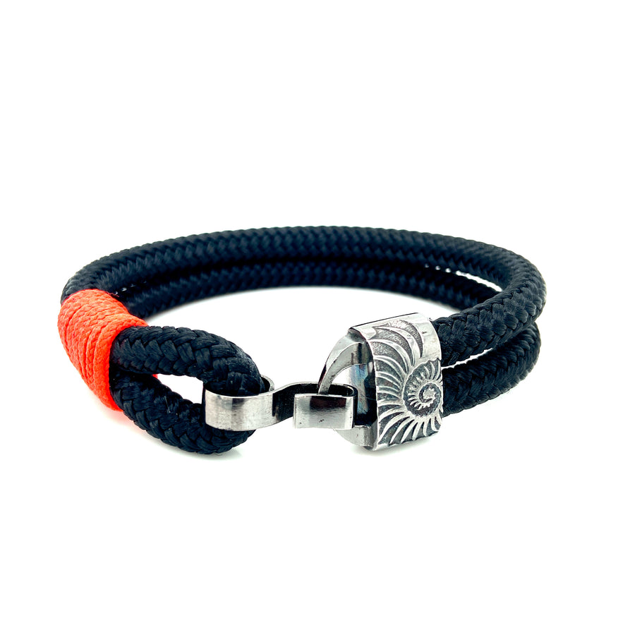 Pulsera náutica negra y naranja neón