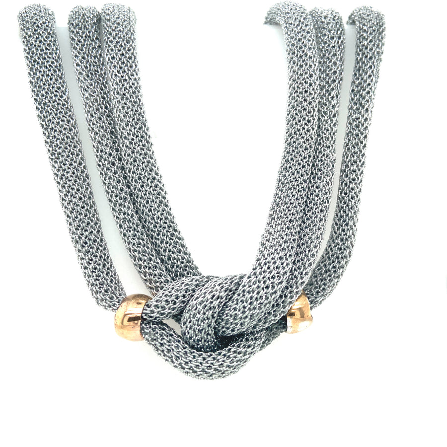 Silver Mesh Necklace with Rose Gold Details