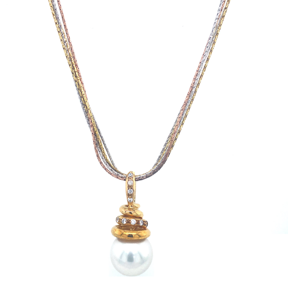 5 Row Tri-Color Necklace with Pearl Pendant | Joia De Majorca | Luby 