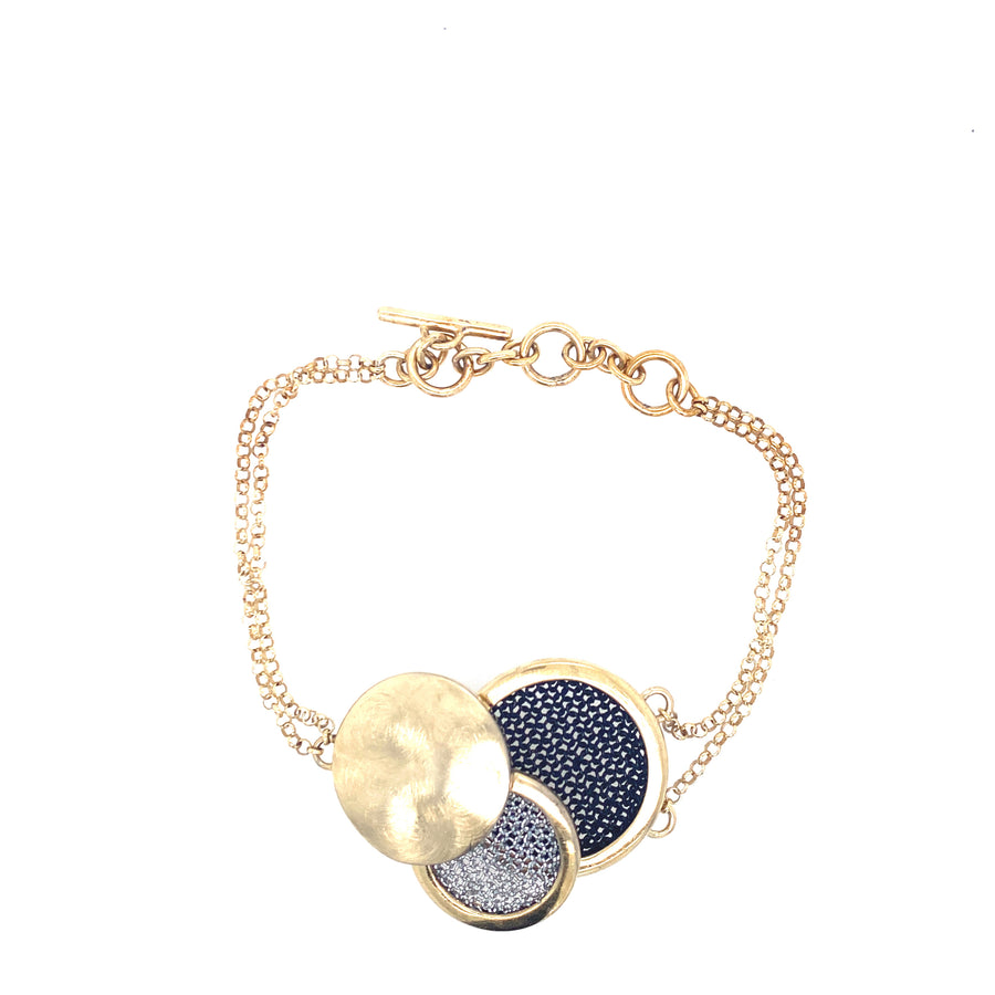 Pulsera Dorada con Malla Plateada y Negra