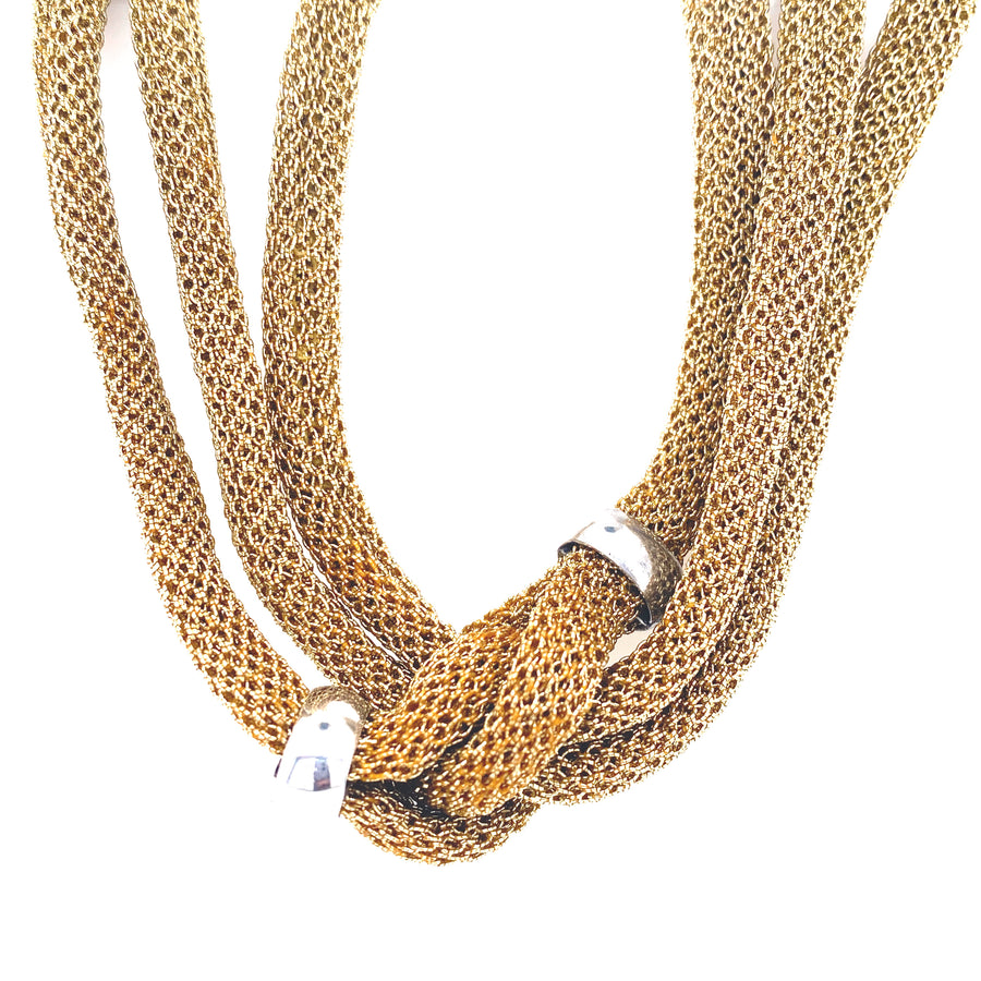 Golden Mesh Necklace with Silver Details