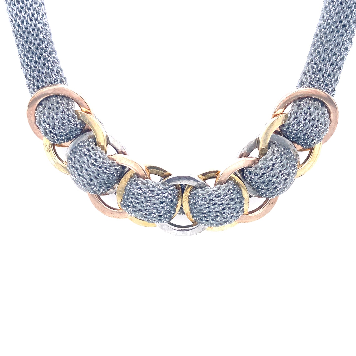 Silver Mesh with Tri-Color Details Necklace | Adami & Martucci | Luby 