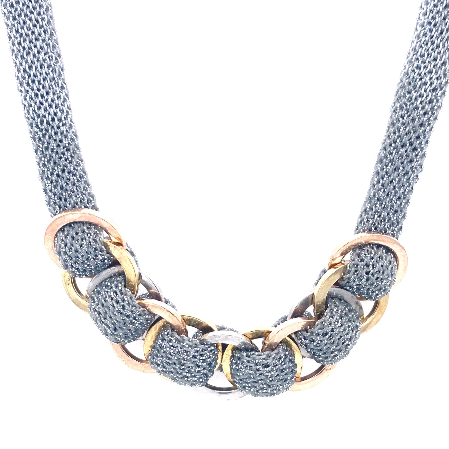 Silver Mesh with Tri-Color Details Necklace | Adami & Martucci | Luby 