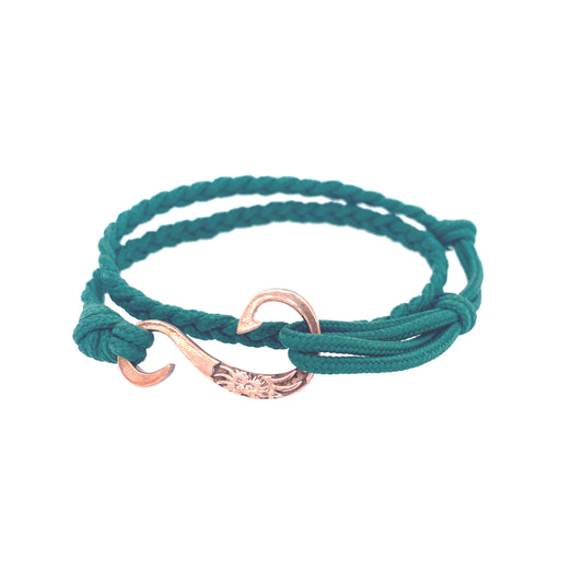 Green Braided Rose Gold Hook Nautical Double Bracelet | Oro Mediterraneo | Luby 