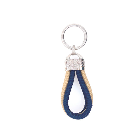 Thick Navy Blue & Champagne Rope Keychain | Oro Mediterraneo | Luby 