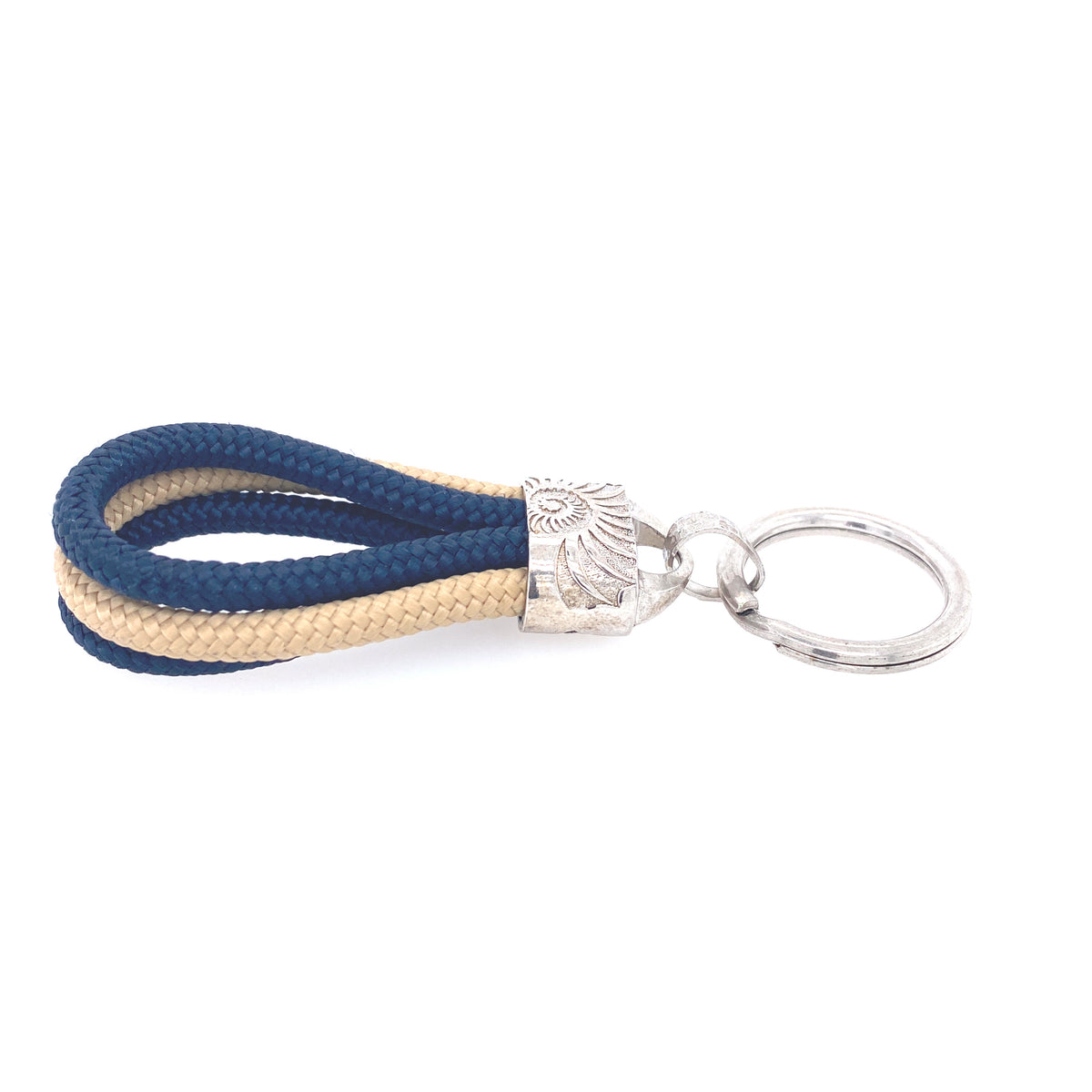 Thick Navy Blue & Champagne Rope Keychain | Oro Mediterraneo | Luby 