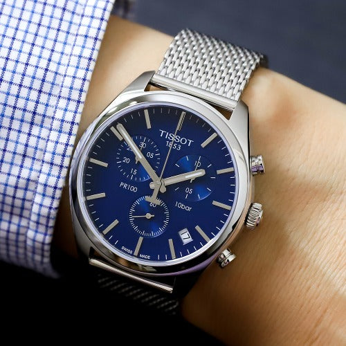 PR 100 Chronograph (Silver/Blue) | Tissot | Luby 
