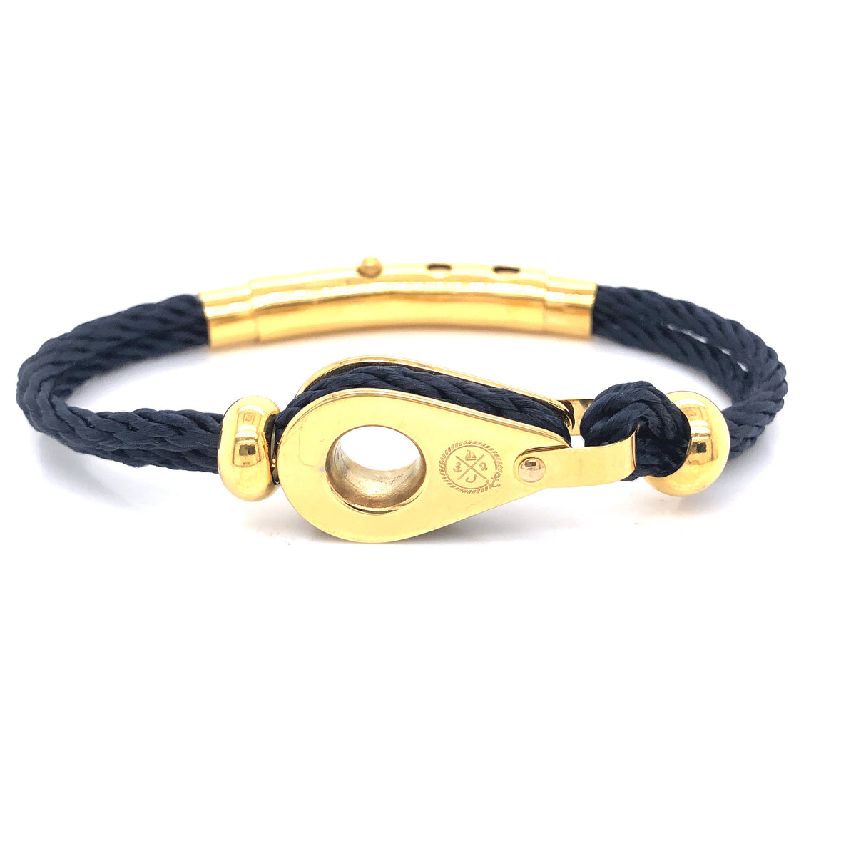 Double Rope with Gold Pulley and Beads Bracelet (Navy/Gold) | SEAKNOTS | Luby 