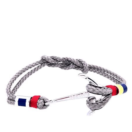 Light Grey Double Rope with Silver Anchor and Nautical Flags Charms Bracelet (Grey/Silver) | Seaknots | Luby 