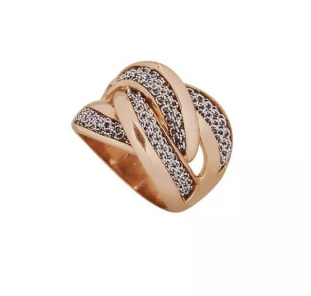 Anillo entrelazado de oro rosa con malla plateada