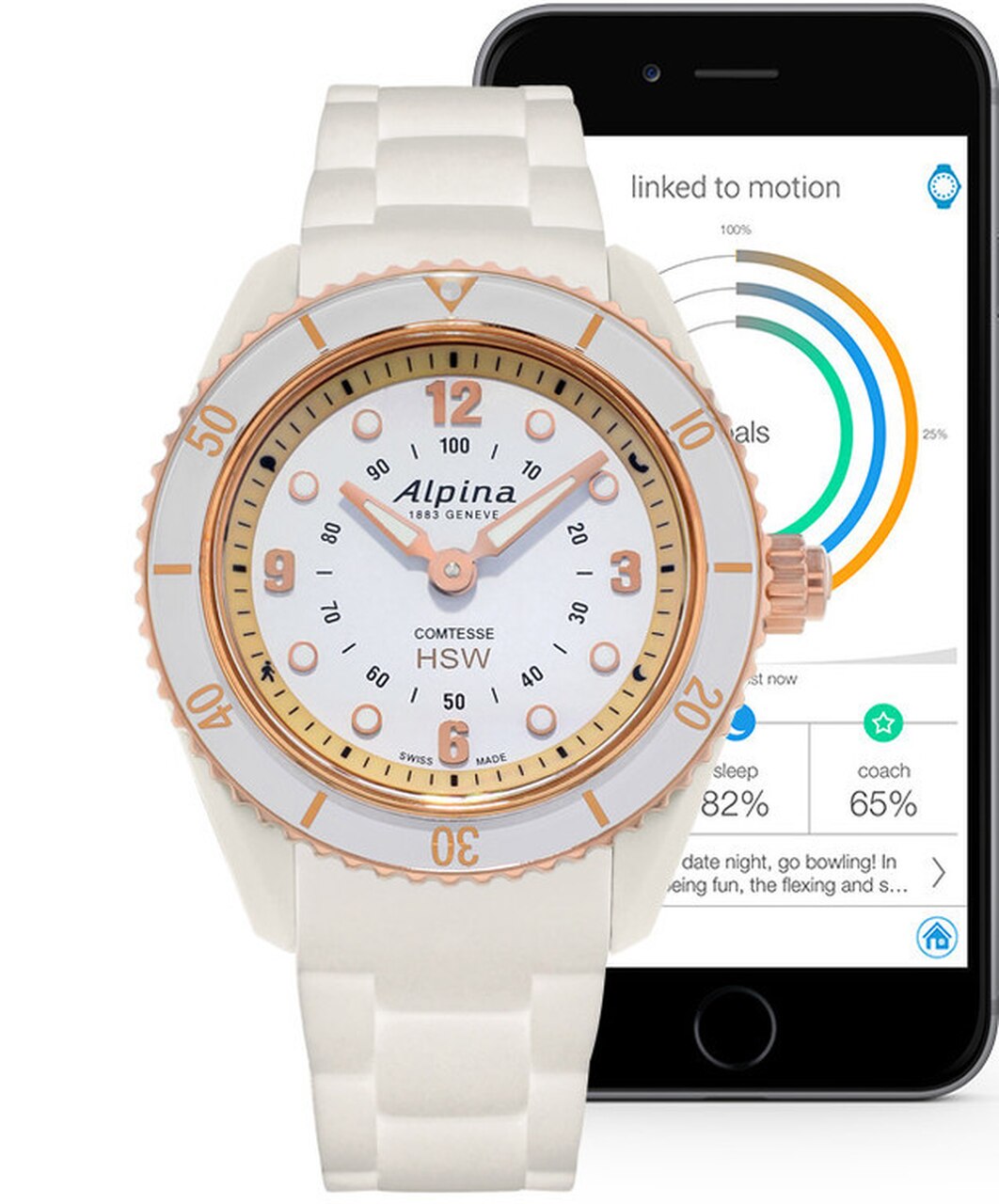 Comtesse(Ladies) Horological Smartwatch (White and Rose-Gold) | Alpina | Luby 