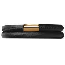 Black Double Wrap Leather Bracelet (Gold/Black)