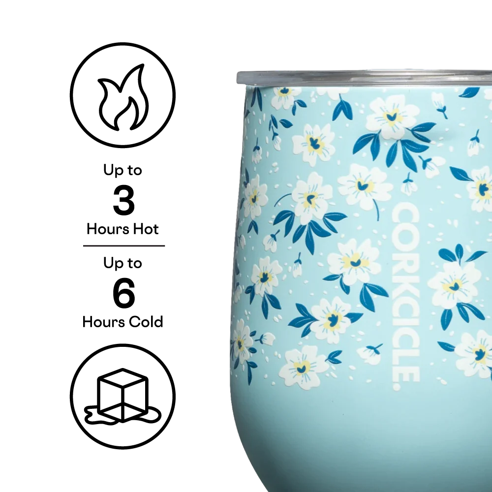 Stemless 12oz Ditsy Floral Blue | Corkcicle | Luby 