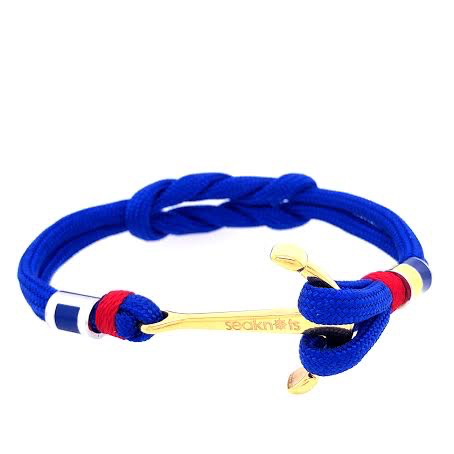 Royal Blue Double Cord with Gold Anchor and Nautical Flags Charms Bracelet (Blue/Gold) | Seaknots | Luby 