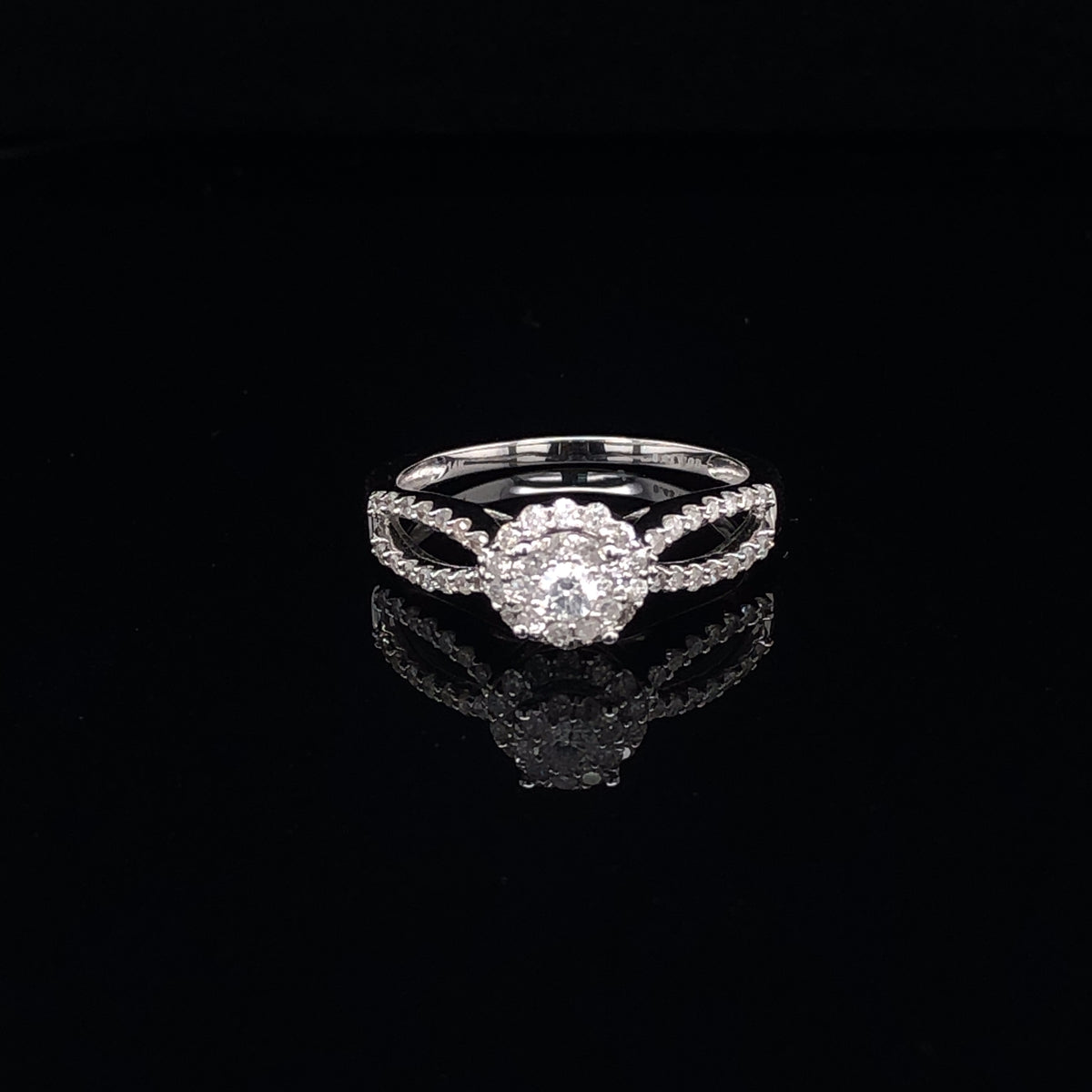 Double Diamond Halo Split Band White Gold Engagement Ring | Luby Diamond Collection | Luby 