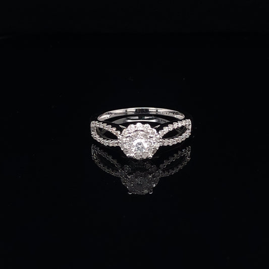 Double Diamond Halo Split Band White Gold Engagement Ring | Luby Diamond Collection | Luby 