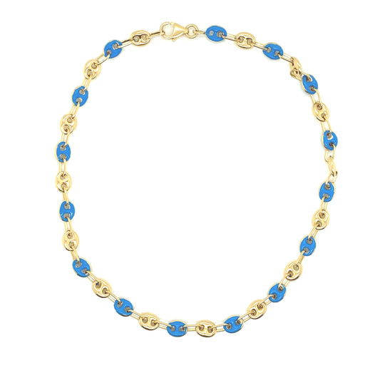 14K Gold Oval Link Blue Anklet | Luby Gold Collection | Luby 