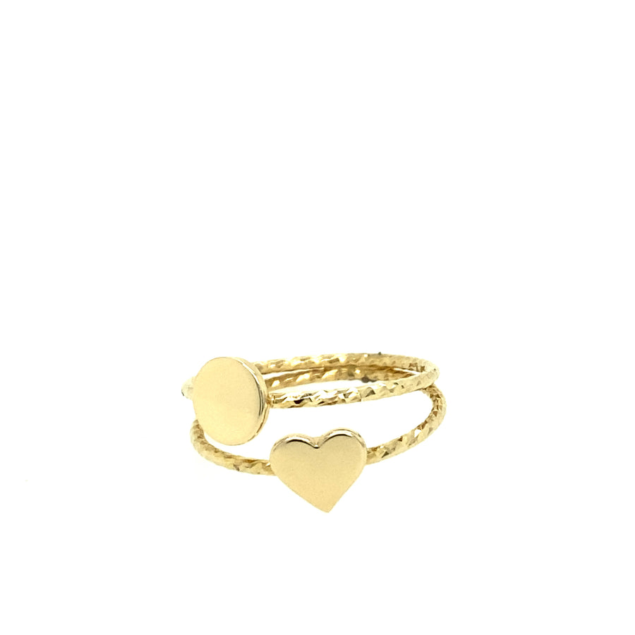 Anillo Doble de Oro de 14K con Forma de Corazón y Círculo