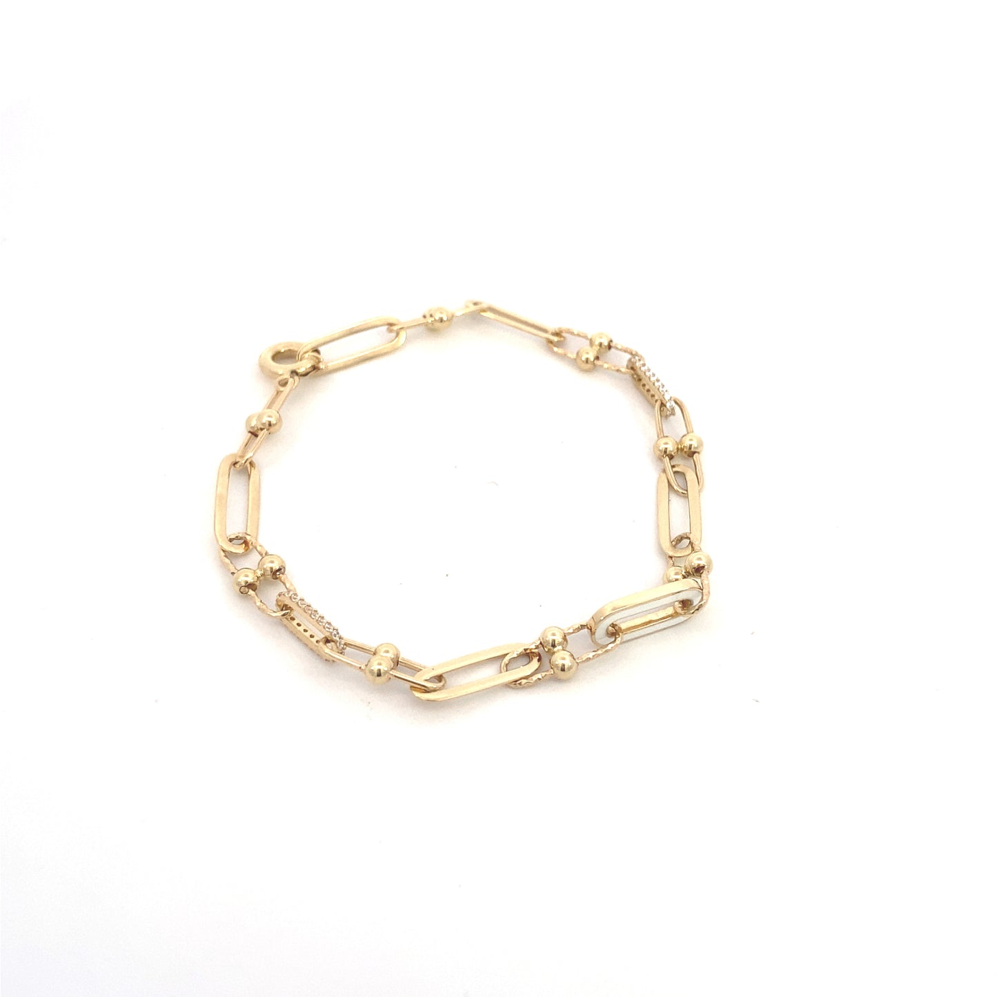 14K Gold Enamel Paper Clip Link Bracelet with CZ | Luby Gold Collection | Luby 