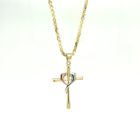 14K Gold Cross with 3/C Heart Pendant | Luby Gold Collection | Luby 