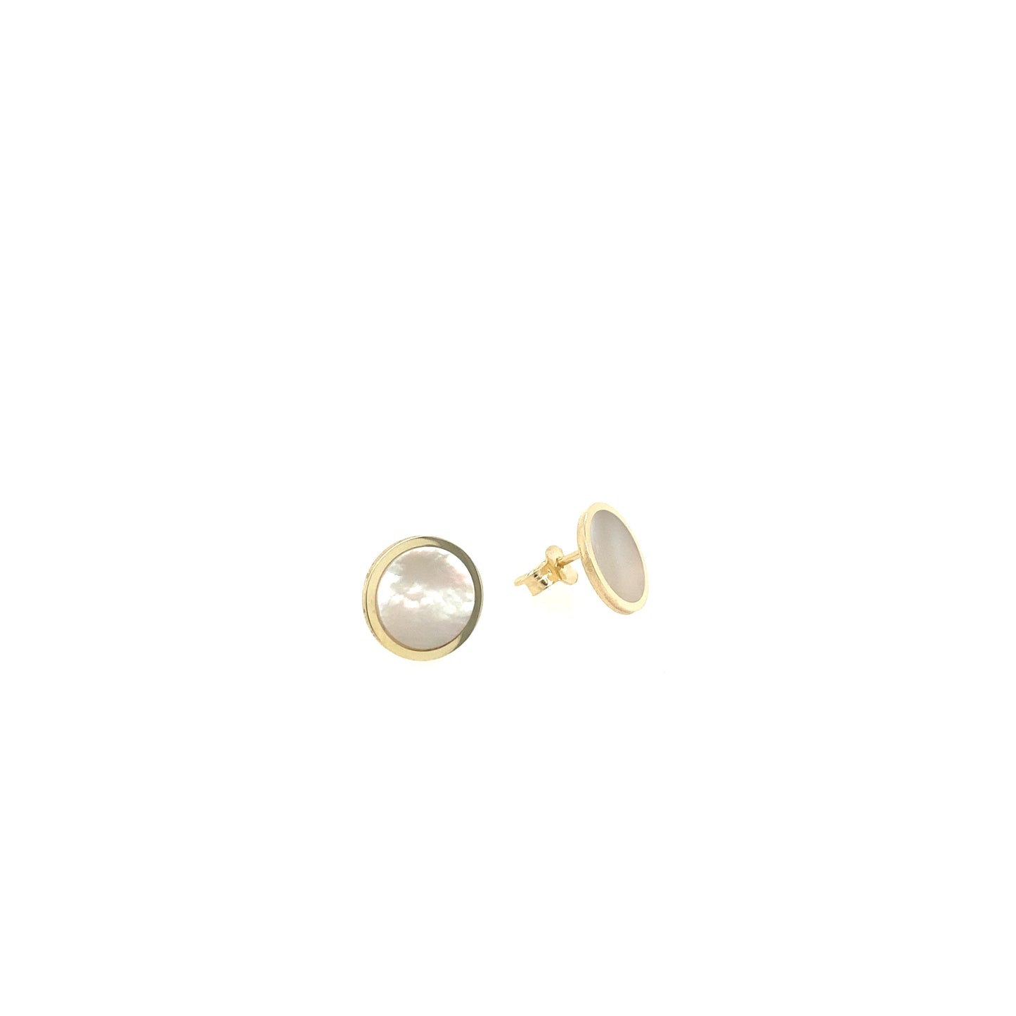 14k Gold Mother Pearl Circle Stud Earrings | Luby Gold Collection | Luby 