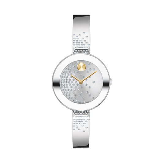 Movado BOLD Crystal Sunray Silver Dial & Stainless Steel Bangle Bracelet Watch | Movado | Luby 