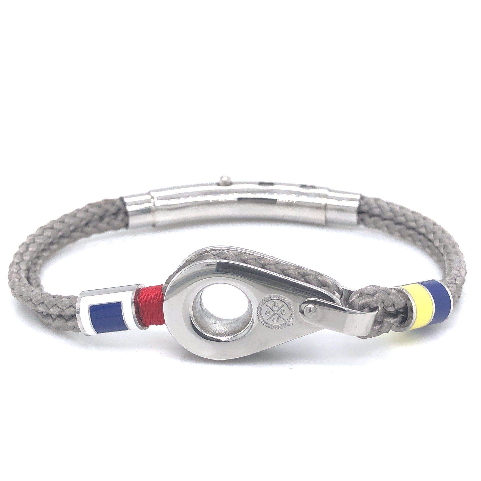 Light Grey Double Rope with Silver Pulley and Nautical Flags Charms Bracelet (Grey/Silver) | Seaknots | Luby 