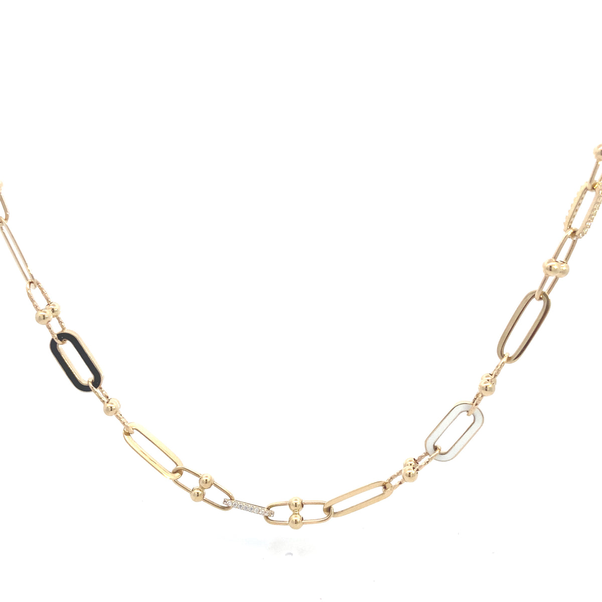 14K Gold Enamel Paper Clip with CZ Necklace | Luby Gold Collection | Luby 