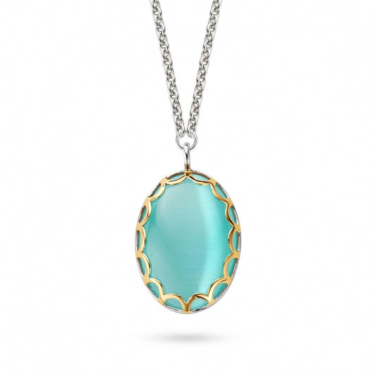 TEAL OVAL TWO-TONE NECKLACE | Ti Sento Milano | Luby 