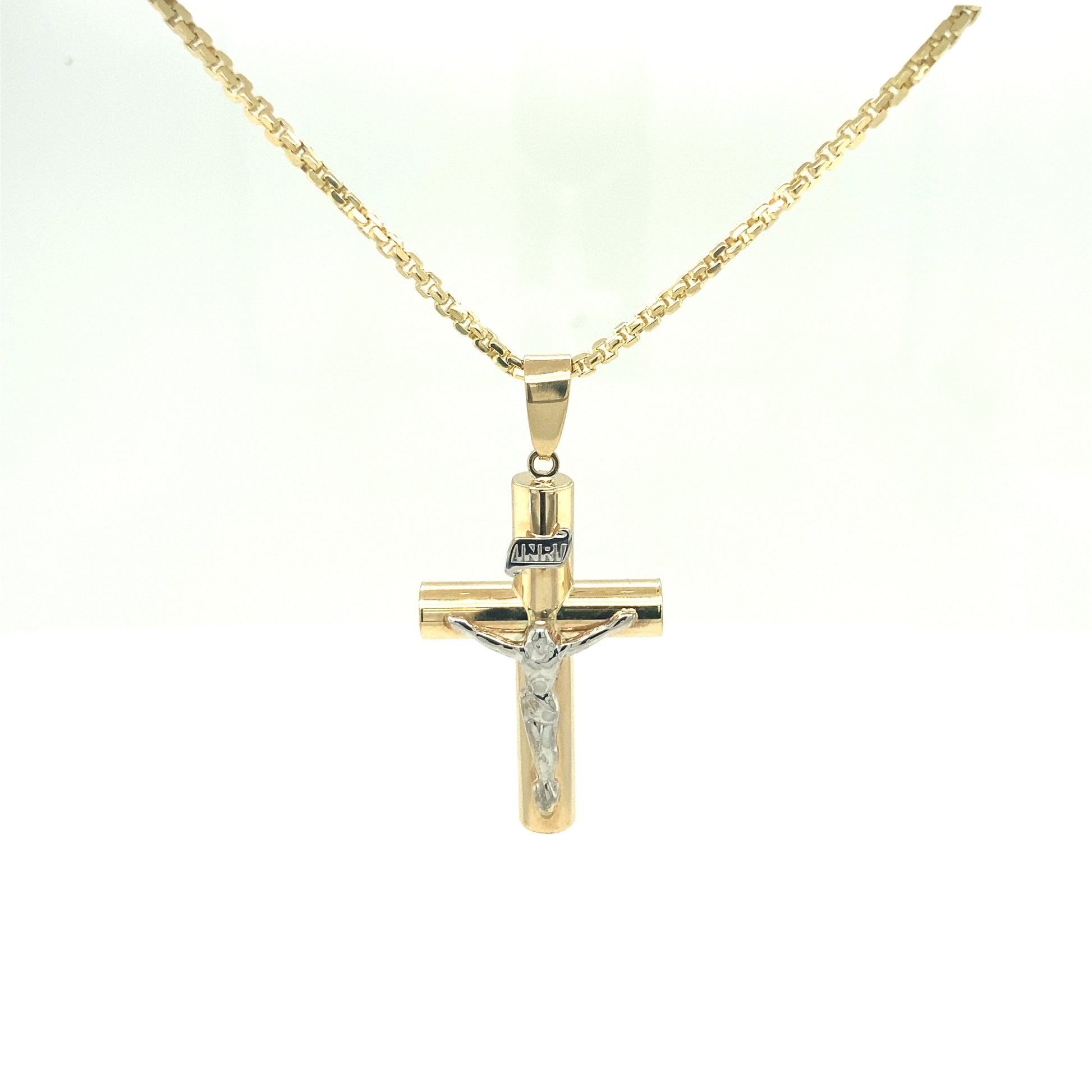 14K Gold Jesus INRI Two Tone Cross Pendant | Luby Gold Collection | Luby 