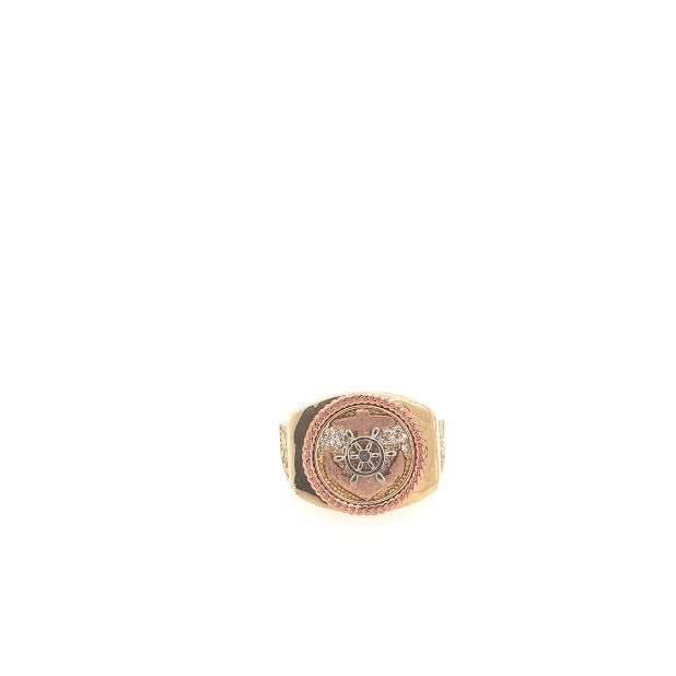 14K Ring Tri-Color With Anchor And Rubber