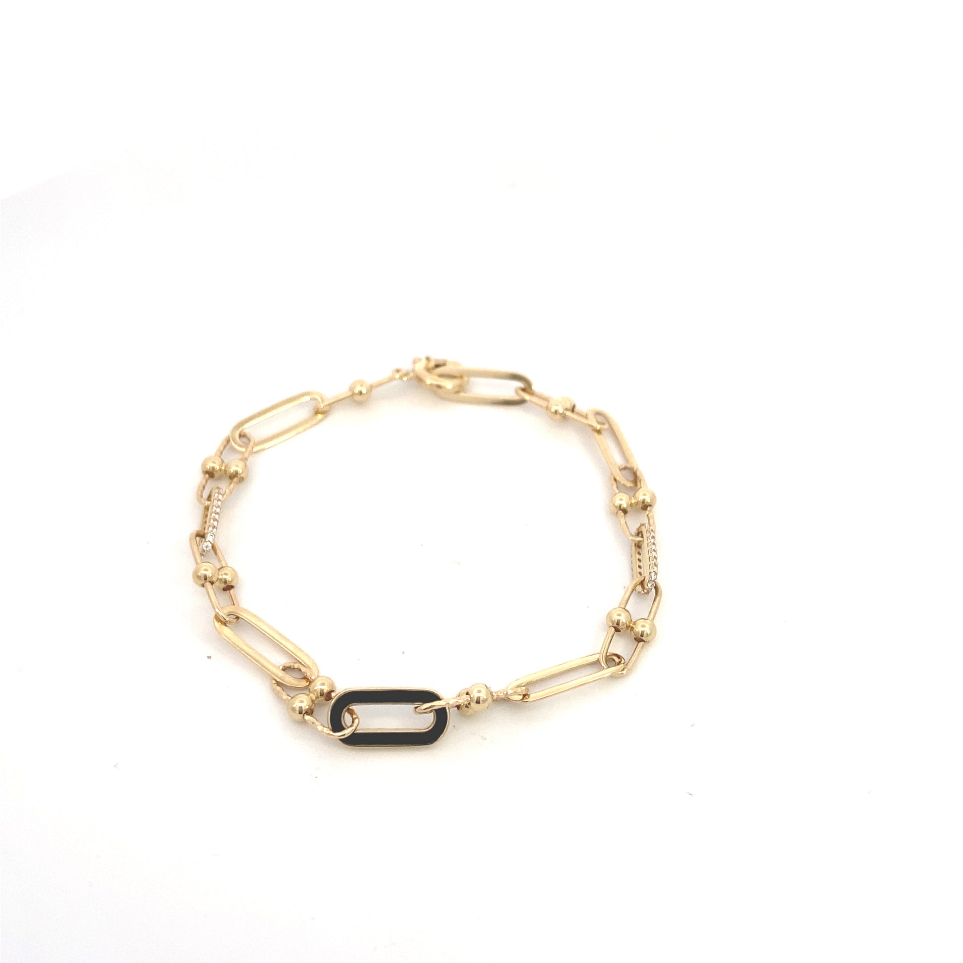 14K Gold Enamel Paper Clip Link Bracelet with CZ | Luby Gold Collection | Luby 