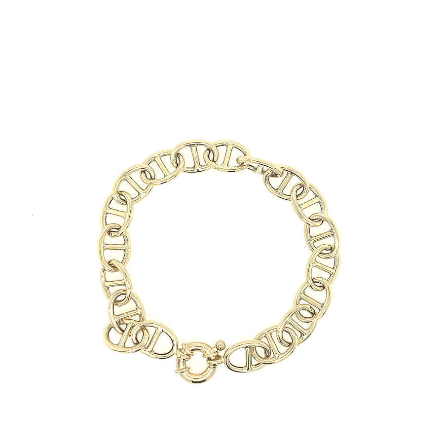 Pulsera plana de eslabones marinos de oro de 14 quilates