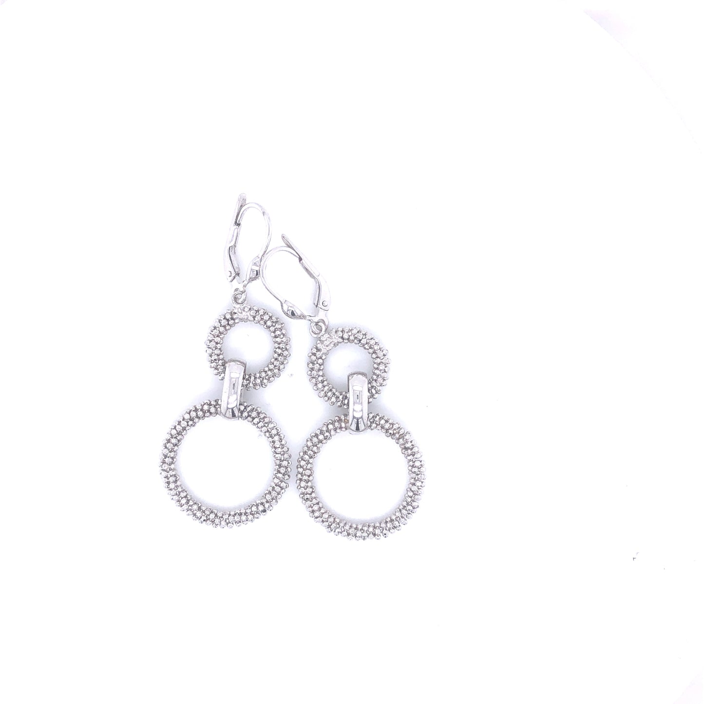 14K Double Circle with Pebbles Dangle White Gold Earrings | Luby Gold Collection | Luby 