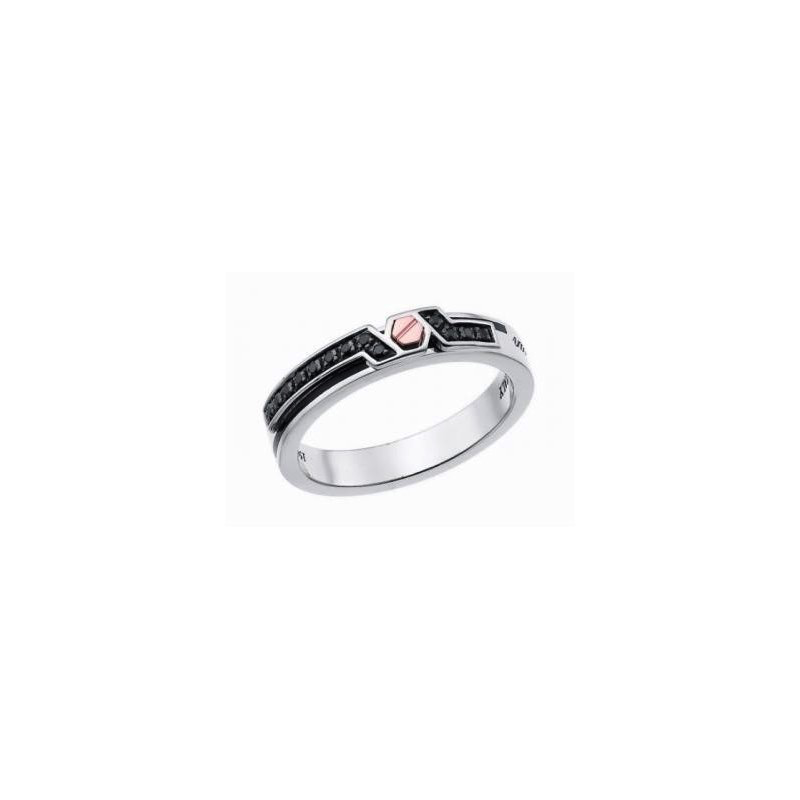 Black Stones and Rose-Gold Screw Silver Ring | Zancan | Luby 