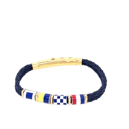 Blue-Gray Double Rope with Nautical Flag Charms Bracelet (Blue/Gold) | Seaknots | Luby 
