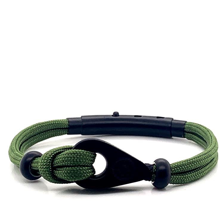 Green Double Cord with Black Matte Pulley and Beads Bracelet | Seaknots | Luby 