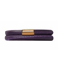 Pulsera de cuero con doble vuelta morada (oro rosa/morado)