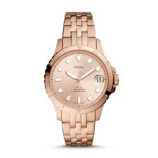 Three-Hand Date Rose Gold-Tone Stainless Steel Watch | Fossil | Luby 