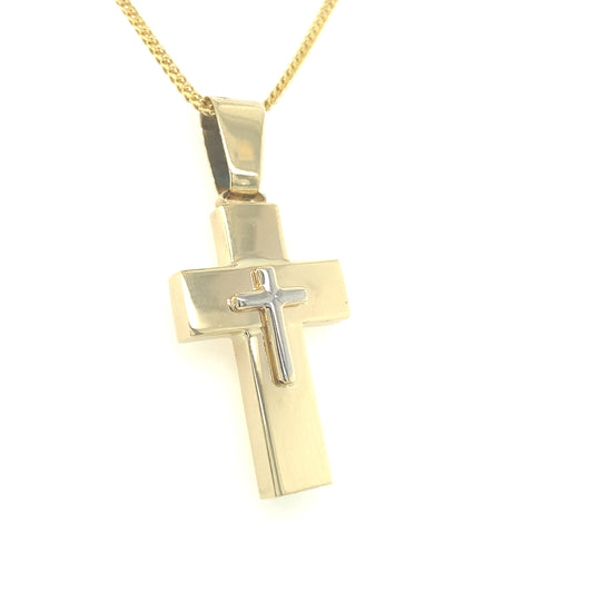 14K Gold Double Cross Two Tone | Luby Gold Collection | Luby 