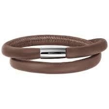 Pulsera de cuero marrón con doble vuelta (plata/marrón)