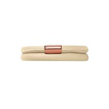 Brazalete de cuero desnudo de doble vuelta (oro rosa/crema claro)