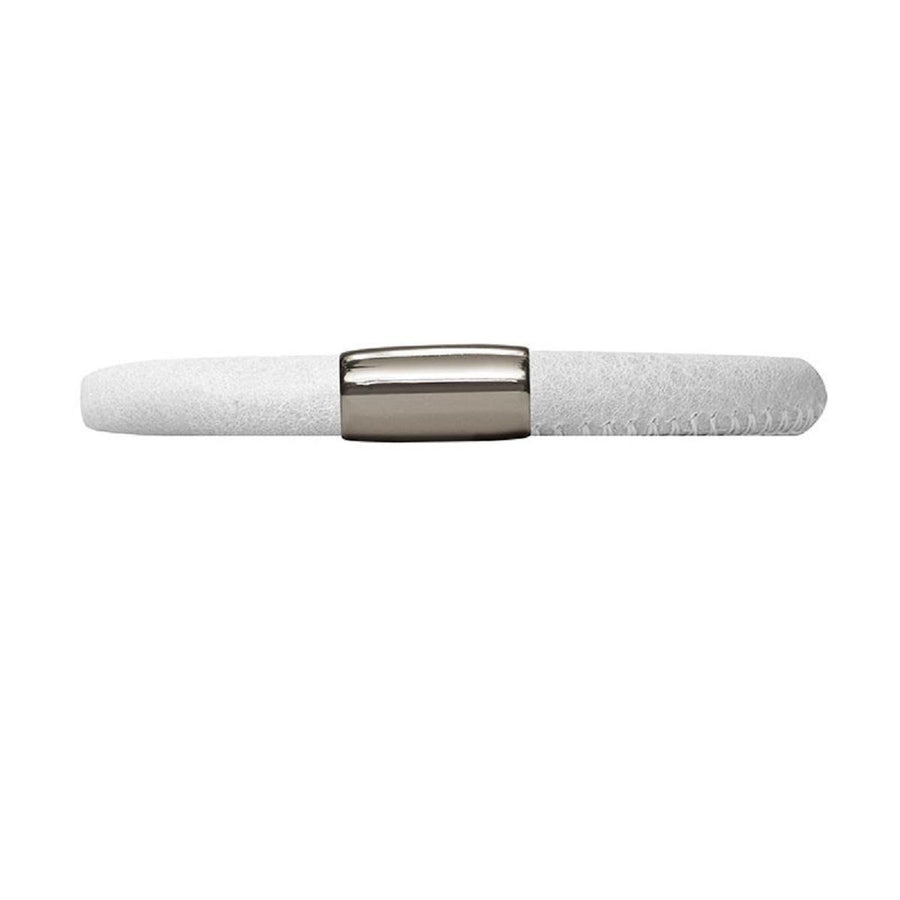 Brazalete de cuero blanco de una sola vuelta (plata/blanco)