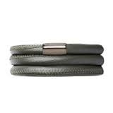 Anthracite Triple Wrap Metallic Leather Bracelet (Silver)