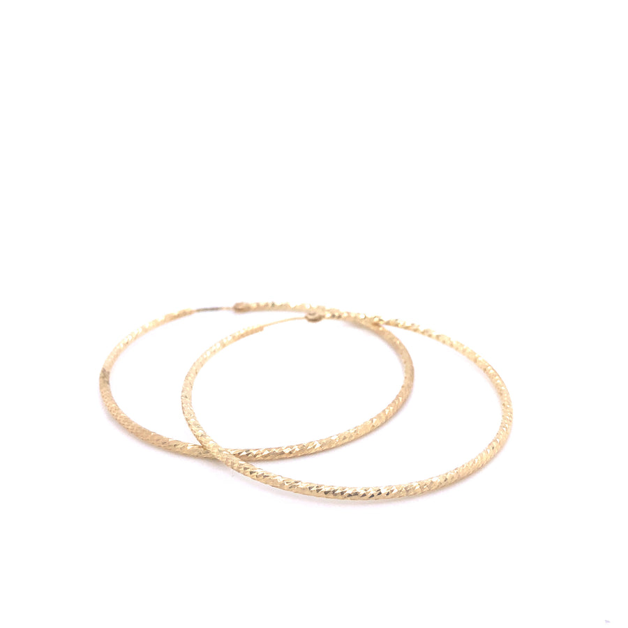 14K Medium Diamond Cut Thin Gold Hoops