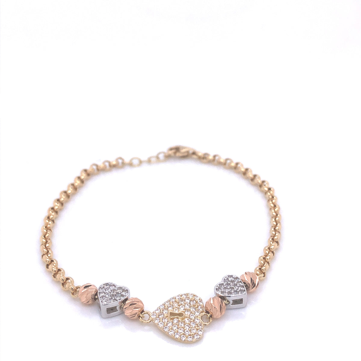 Hearts & Padlock 14k Gold Tri-color Bracelet | Luby Gold Collection | Luby 