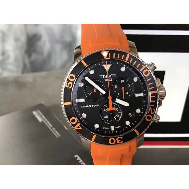 Seastar 1000 Chronograph (Black/Orange/Silver) | Tissot | Luby 